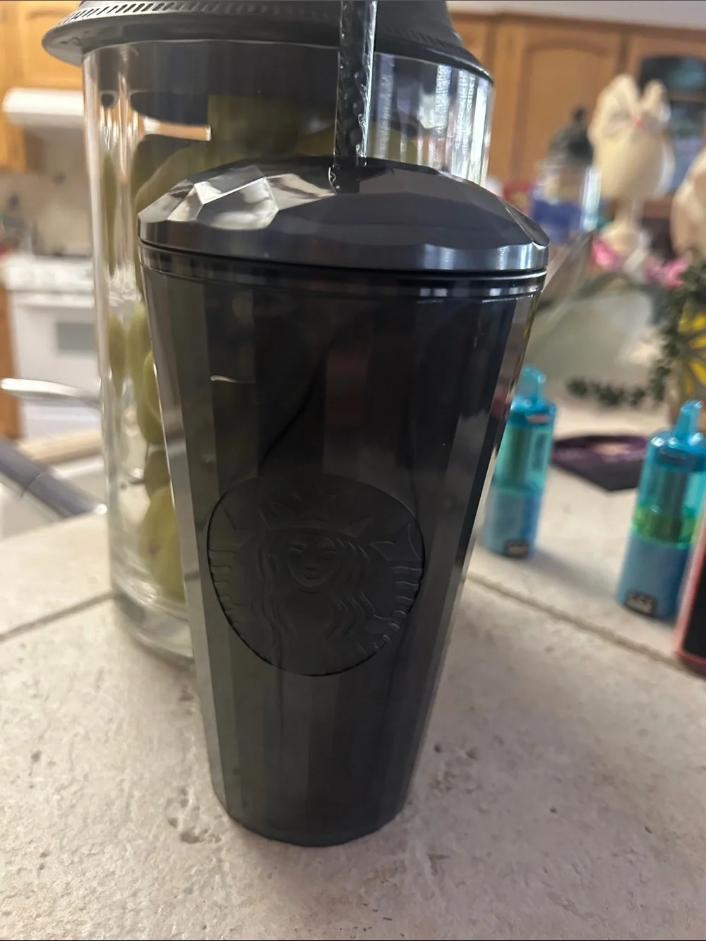 Starbucks Black Faceted Cold Cup with Straw